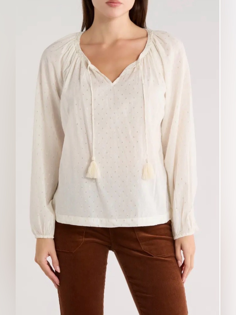 Lucky Brand Tassel Tie Neck Blouse Peasant Romantic Cottagecore ,Medium like new